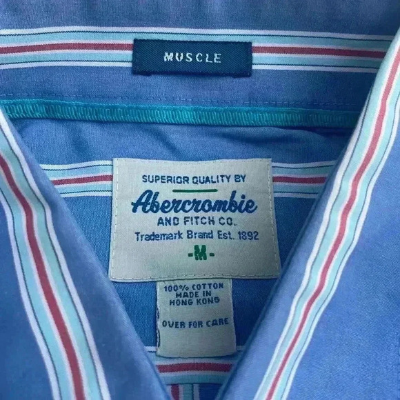 Vintage Y2k Abercrombie & Fitch Mens Muscle Stripped Button Up Preppy Moose Logo - Picture 6 of 6